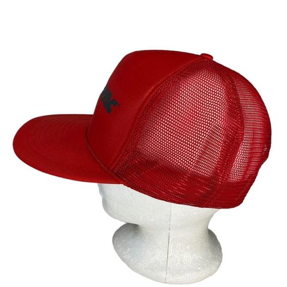 Vintage RAYOVAC Hat Red Snap Back Trucker Cap Batteries Nissin 1990s Black Mesh - Picture 3 of 6